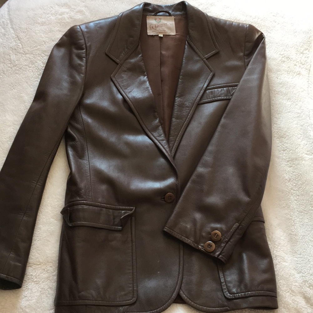 Vintage Gucci leather brown blazer jacket